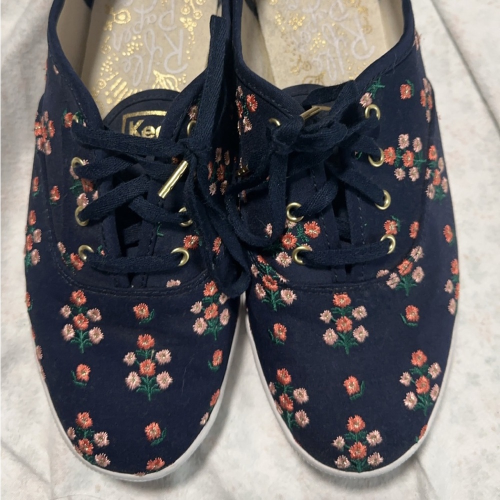 Womens Keds Rifle Paper Co Navy Blue Embroidered Floral Shoes Sneakers Size 8.5